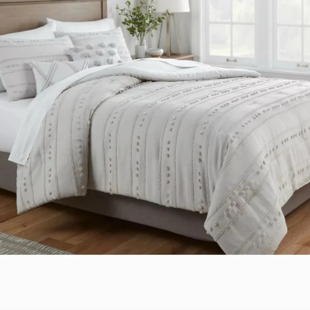 Threshold 5pc Full/Queen Clipped Stripe Dot Comforter Bedding Set Gray New!